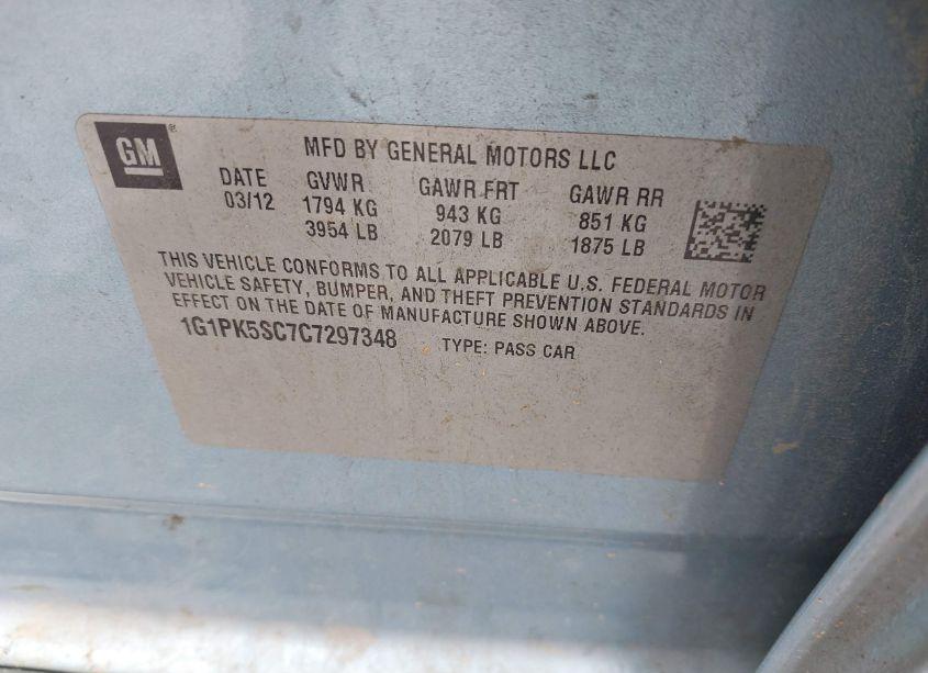 Photo 9 of 2012 Chevrolet Cruze ECO (VIN 1G1PK5SC7C7297348)