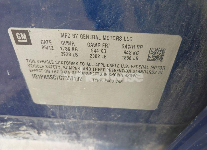 Photo 9 of 2012 Chevrolet Cruze ECO (VIN 1G1PK5SC7C7357192)