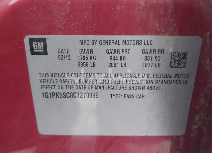 Photo 9 of 2012 Chevrolet Cruze ECO (VIN 1G1PK5SC8C7270899)