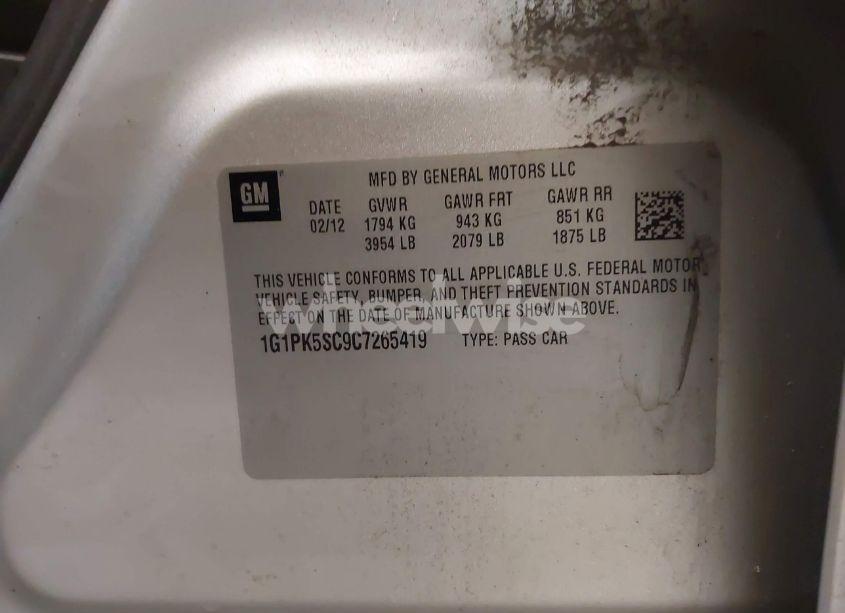 Photo 9 of 2012 Chevrolet Cruze ECO (VIN 1G1PK5SC9C7265419)
