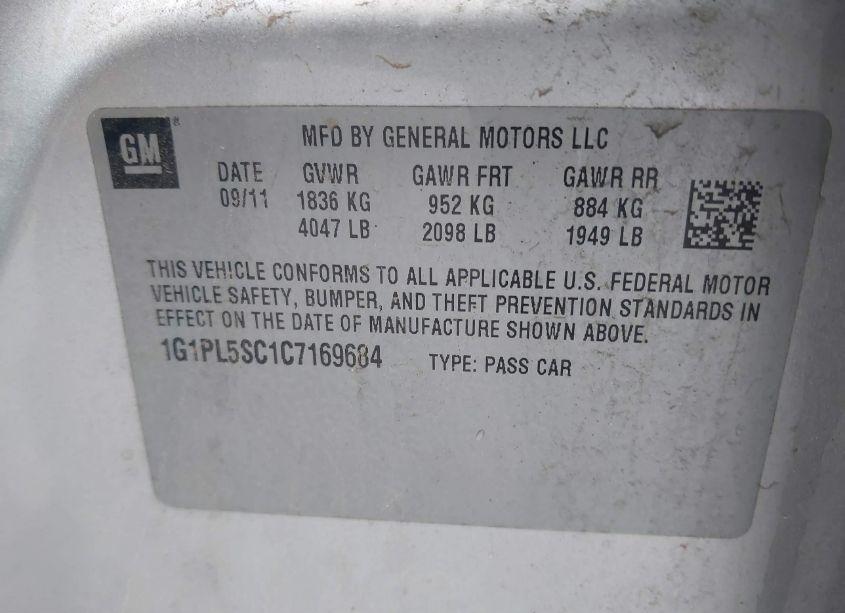 Photo 9 of 2012 Chevrolet Cruze 1LT (VIN 1G1PL5SC1C7169684)