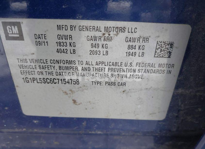 Photo 9 of 2012 Chevrolet Cruze 1LT (VIN 1G1PL5SC6C7154758)