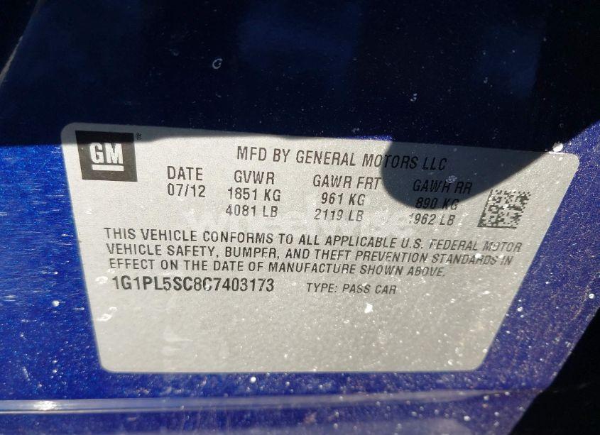 Photo 9 of 2012 Chevrolet Cruze 1LT (VIN 1G1PL5SC8C7403173)
