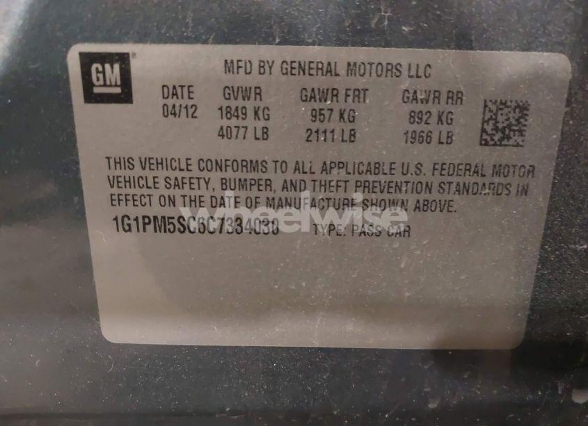 Photo 9 of 2012 Chevrolet Cruze 2LT (VIN 1G1PM5SC6C7334030)