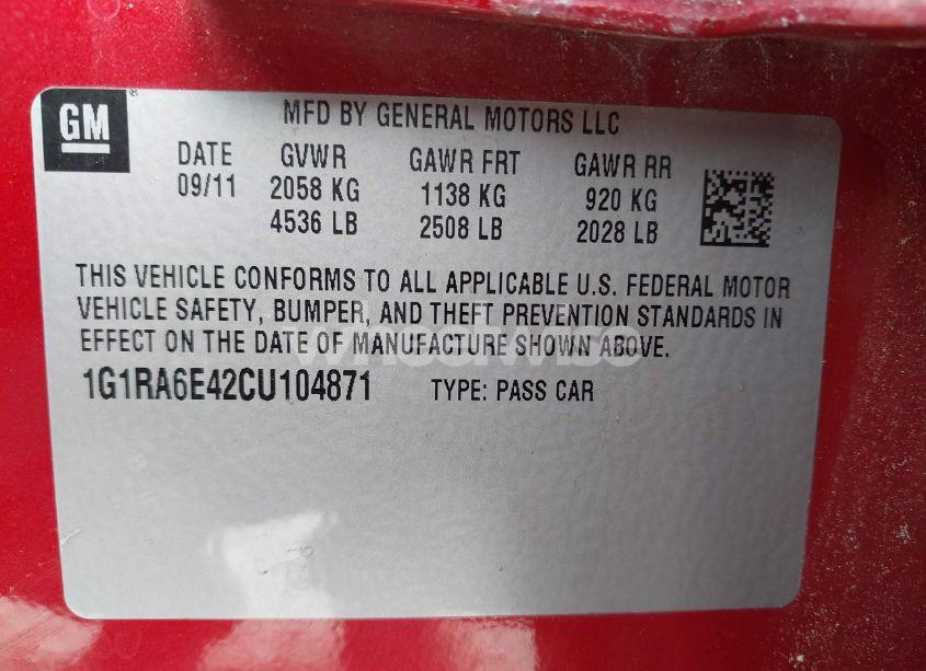 Photo 9 of 2012 Chevrolet Volt (VIN 1G1RA6E42CU104871)
