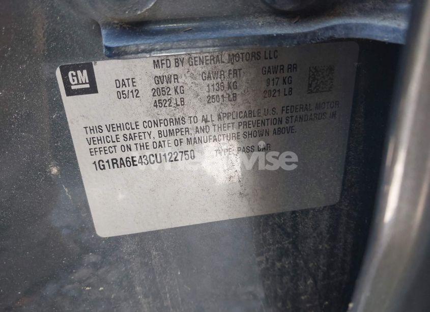 Photo 9 of 2012 Chevrolet Volt (VIN 1G1RA6E43CU122750)