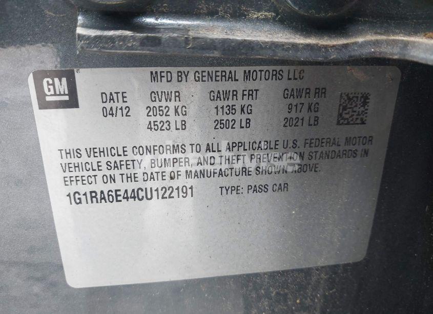 Photo 9 of 2012 Chevrolet Volt (VIN 1G1RA6E44CU122191)