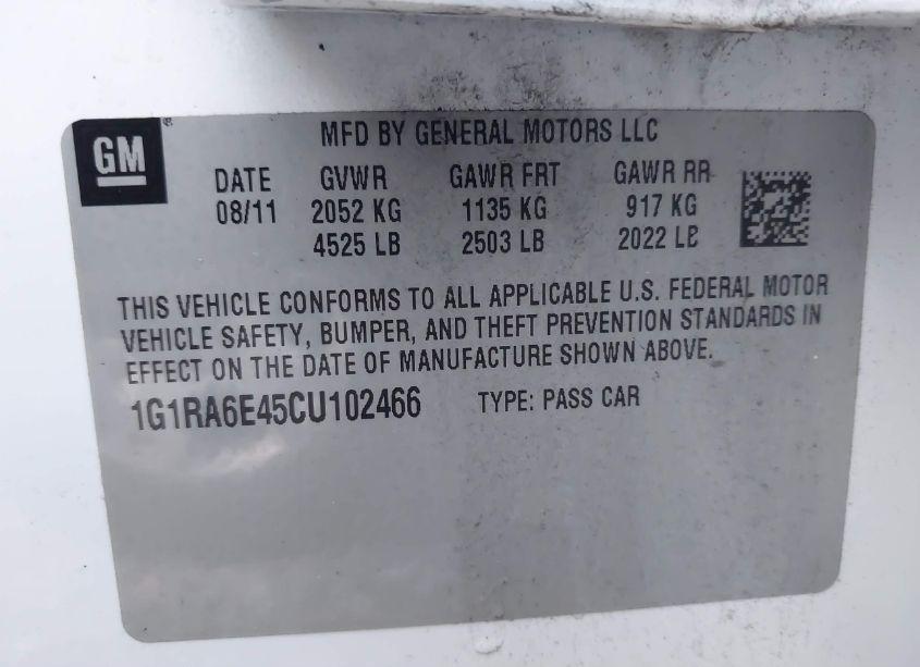 Photo 9 of 2012 Chevrolet Volt (VIN 1G1RA6E45CU102466)