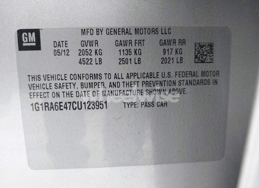 Photo 9 of 2012 Chevrolet Volt (VIN 1G1RA6E47CU123951)