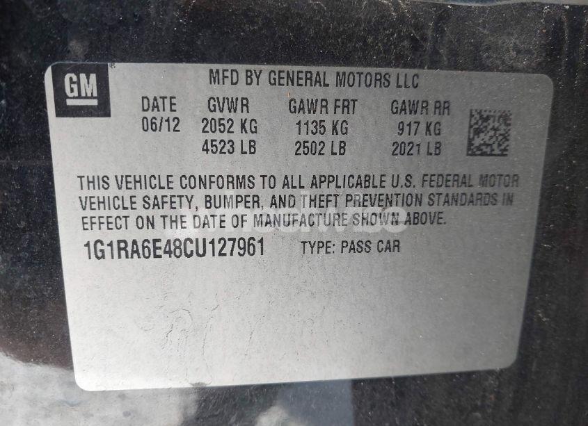 Photo 9 of 2012 Chevrolet Volt (VIN 1G1RA6E48CU127961)