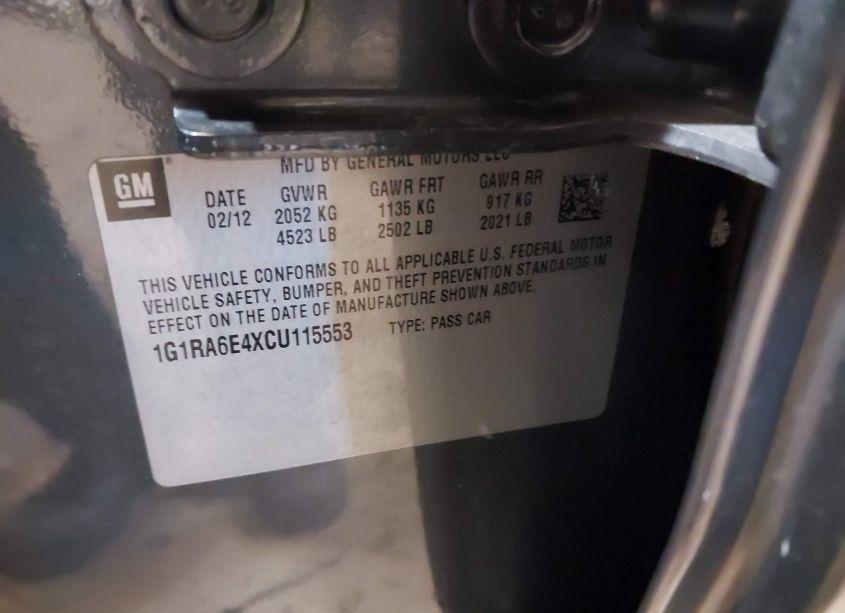 Photo 9 of 2012 Chevrolet Volt (VIN 1G1RA6E4XCU115553)