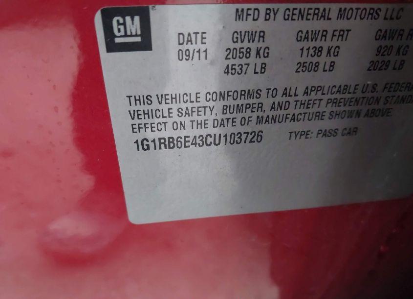 Photo 9 of 2012 Chevrolet Volt (VIN 1G1RB6E43CU103726)