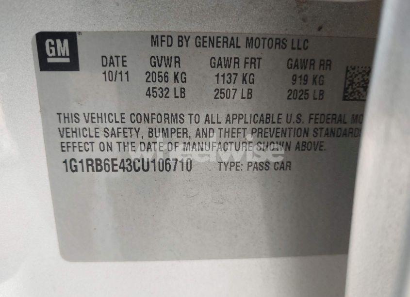Photo 9 of 2012 Chevrolet Volt (VIN 1G1RB6E43CU106710)