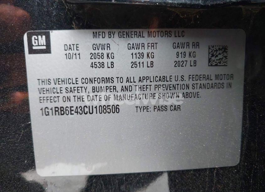 Photo 9 of 2012 Chevrolet Volt (VIN 1G1RB6E43CU108506)