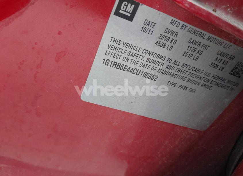 Photo 9 of 2012 Chevrolet Volt (VIN 1G1RB6E44CU106862)