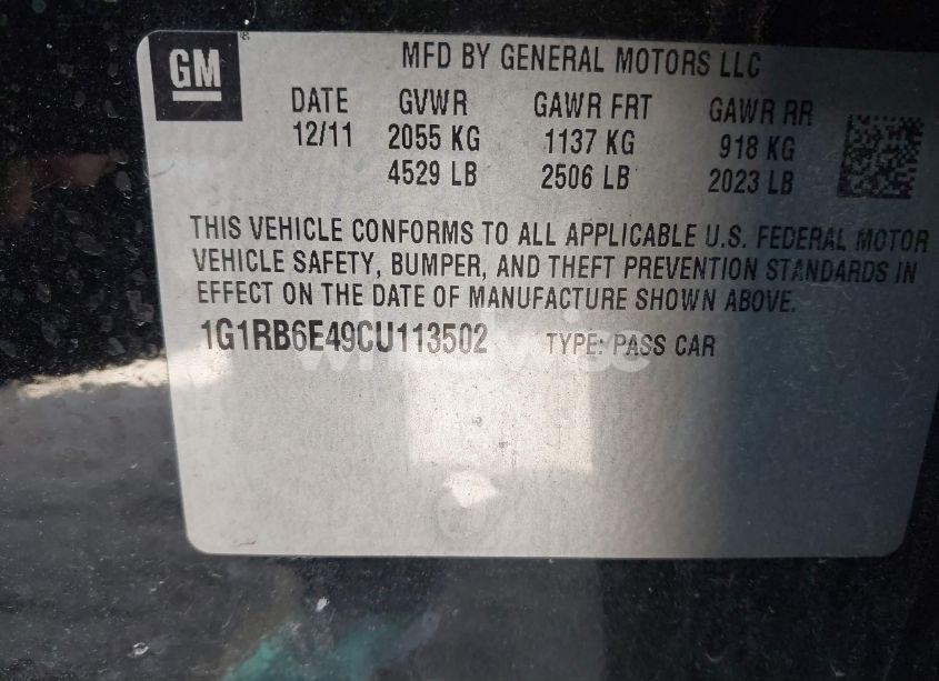 Photo 9 of 2012 Chevrolet Volt (VIN 1G1RB6E49CU113502)