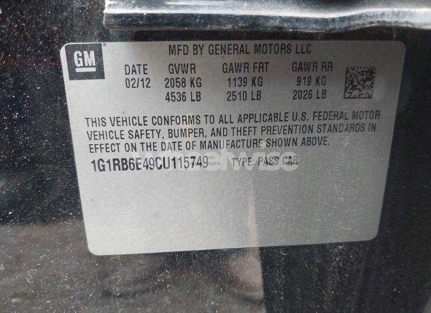 Photo 9 of 2012 Chevrolet Volt (VIN 1G1RB6E49CU115749)