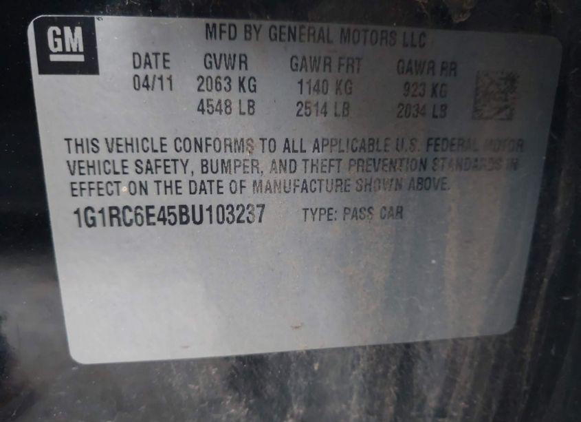 Photo 9 of 2011 Chevrolet Volt (VIN 1G1RC6E45BU103237)