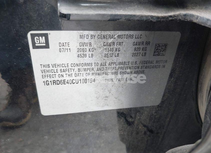 Photo 9 of 2012 Chevrolet Volt (VIN 1G1RD6E40CU100194)