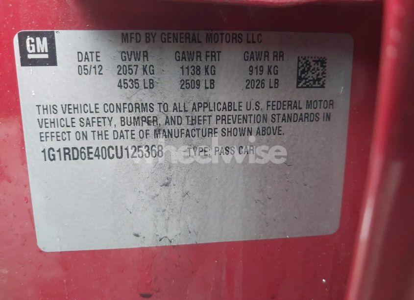 Photo 9 of 2012 Chevrolet Volt (VIN 1G1RD6E40CU125368)