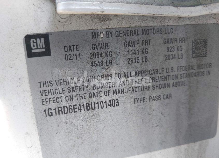 Photo 9 of 2011 Chevrolet Volt (VIN 1G1RD6E41BU101403)