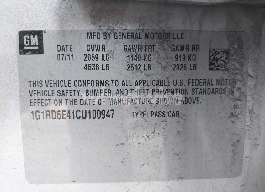 Photo 9 of 2012 Chevrolet Volt (VIN 1G1RD6E41CU100947)