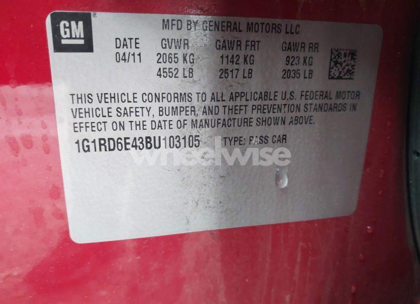 Photo 9 of 2011 Chevrolet Volt (VIN 1G1RD6E43BU103105)