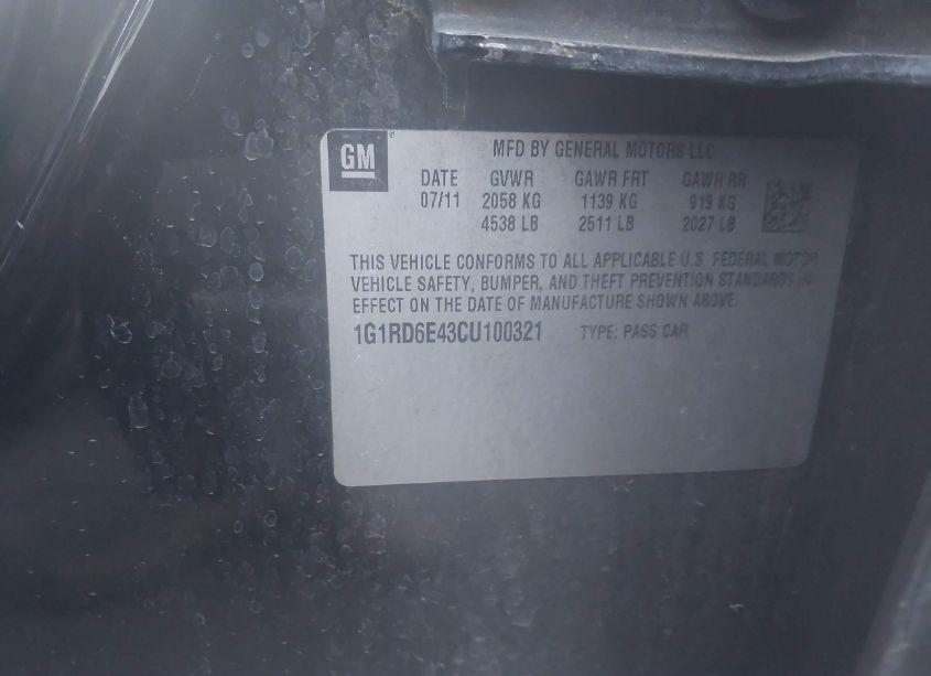 Photo 9 of 2012 Chevrolet Volt (VIN 1G1RD6E43CU100321)