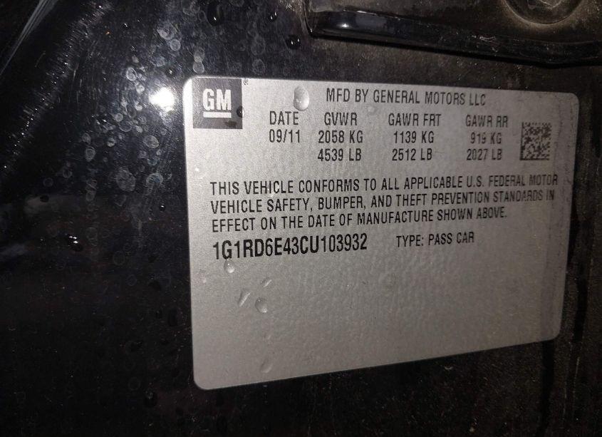 Photo 9 of 2012 Chevrolet Volt (VIN 1G1RD6E43CU103932)