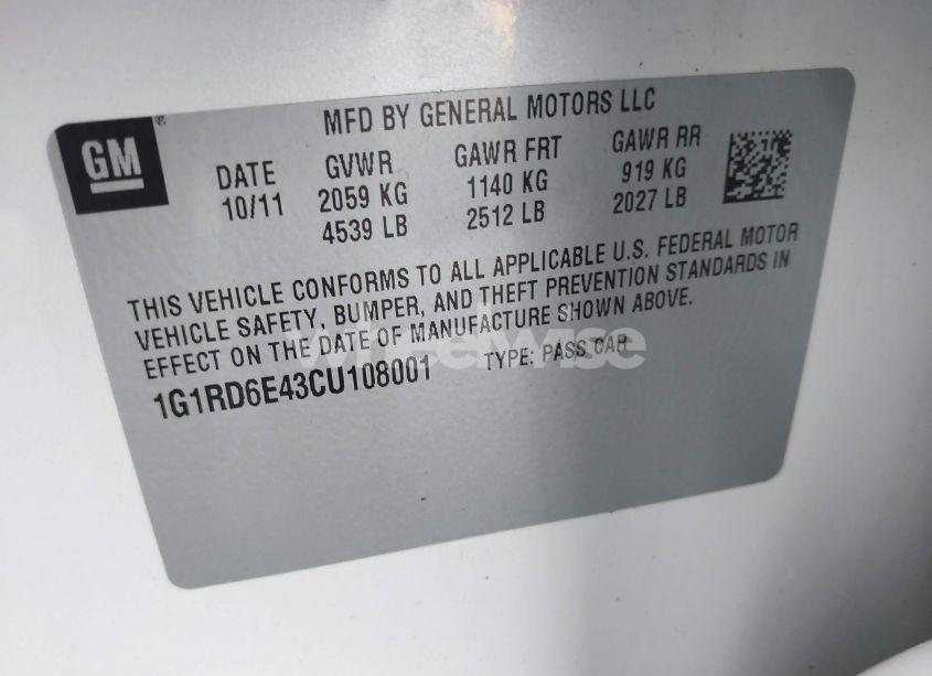 Photo 9 of 2012 Chevrolet Volt (VIN 1G1RD6E43CU108001)