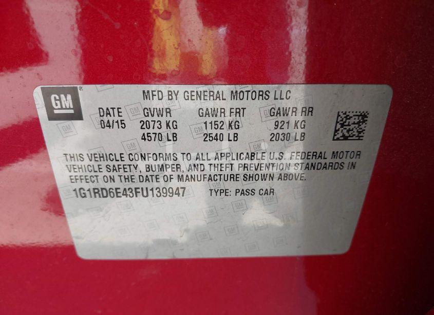 Photo 9 of 2015 Chevrolet Volt (VIN 1G1RD6E43FU139947)