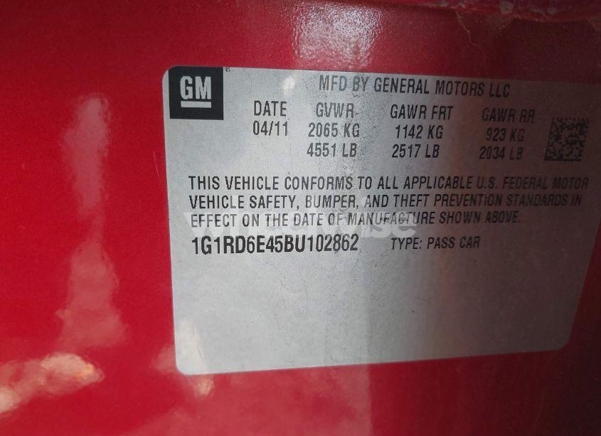 Photo 9 of 2011 Chevrolet Volt (VIN 1G1RD6E45BU102862)