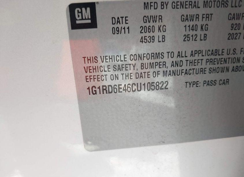 Photo 9 of 2012 Chevrolet Volt (VIN 1G1RD6E46CU105822)