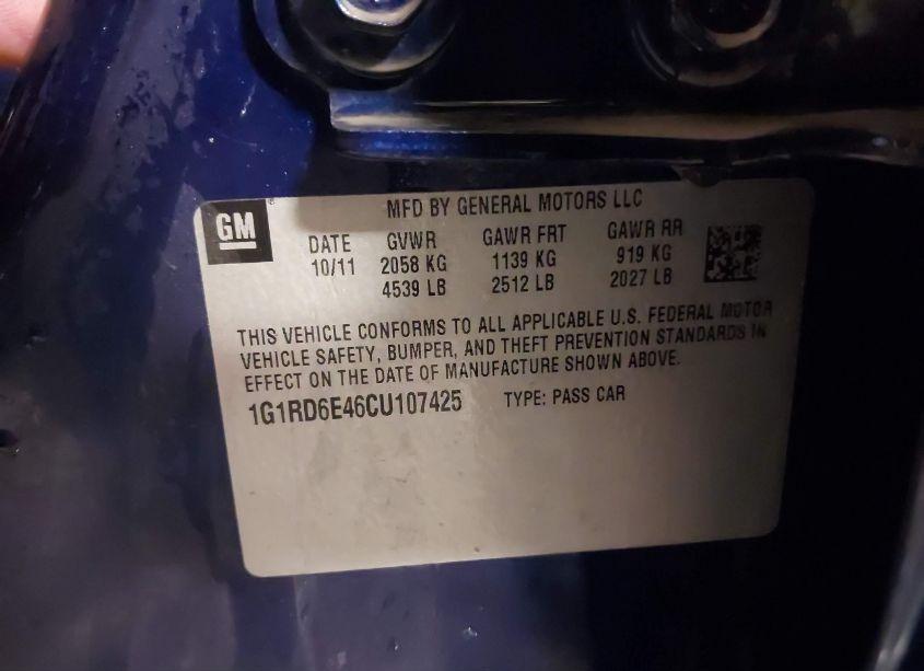 Photo 9 of 2012 Chevrolet Volt (VIN 1G1RD6E46CU107425)