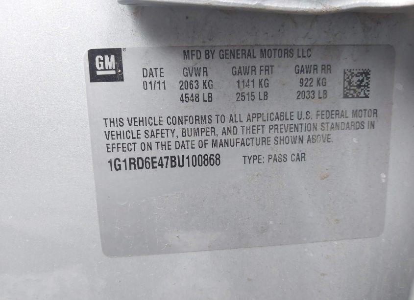 Photo 9 of 2011 Chevrolet Volt (VIN 1G1RD6E47BU100868)