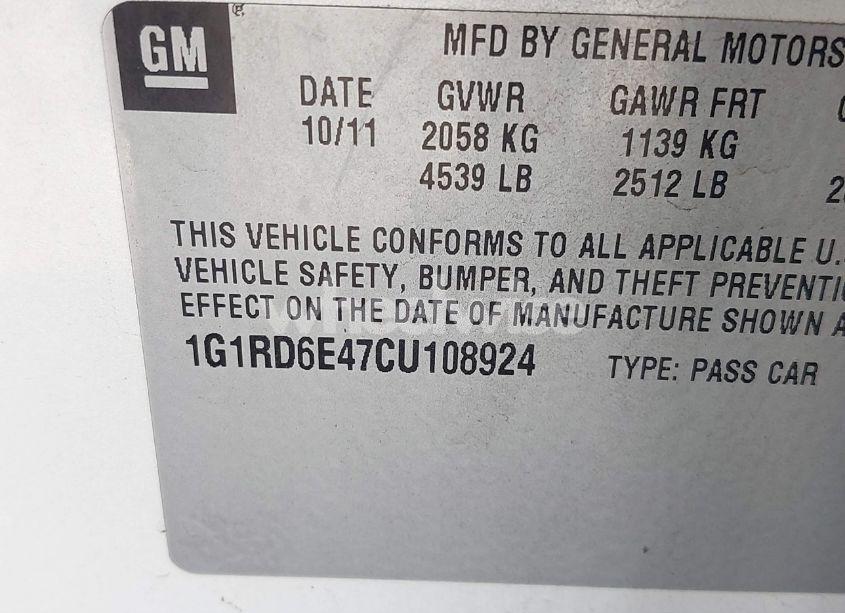 Photo 9 of 2012 Chevrolet Volt (VIN 1G1RD6E47CU108924)