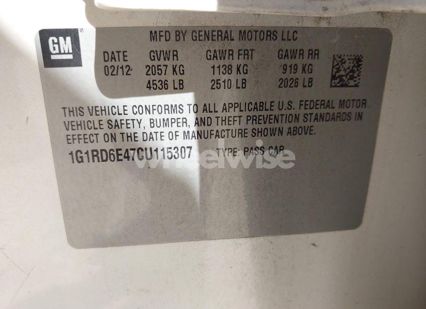 Photo 9 of 2012 Chevrolet Volt (VIN 1G1RD6E47CU115307)