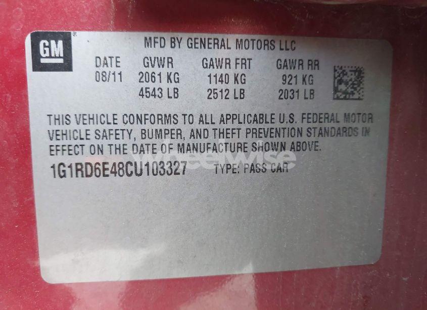 Photo 9 of 2012 Chevrolet Volt (VIN 1G1RD6E48CU103327)