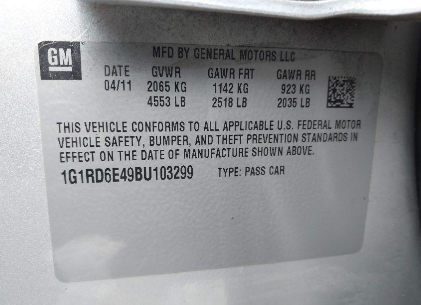 Photo 9 of 2011 Chevrolet Volt (VIN 1G1RD6E49BU103299)