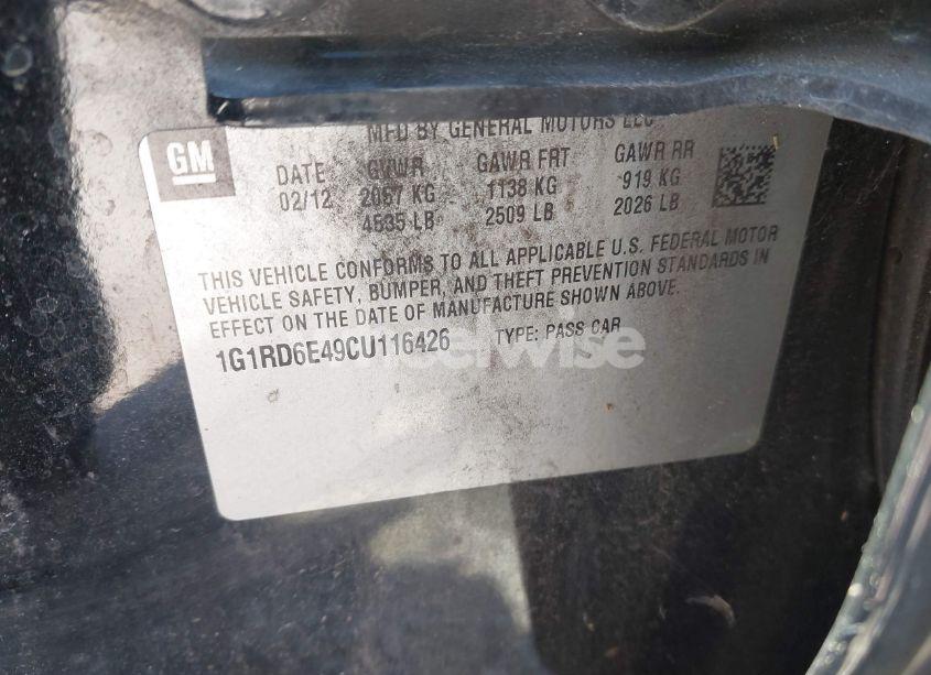 Photo 9 of 2012 Chevrolet Volt (VIN 1G1RD6E49CU116426)