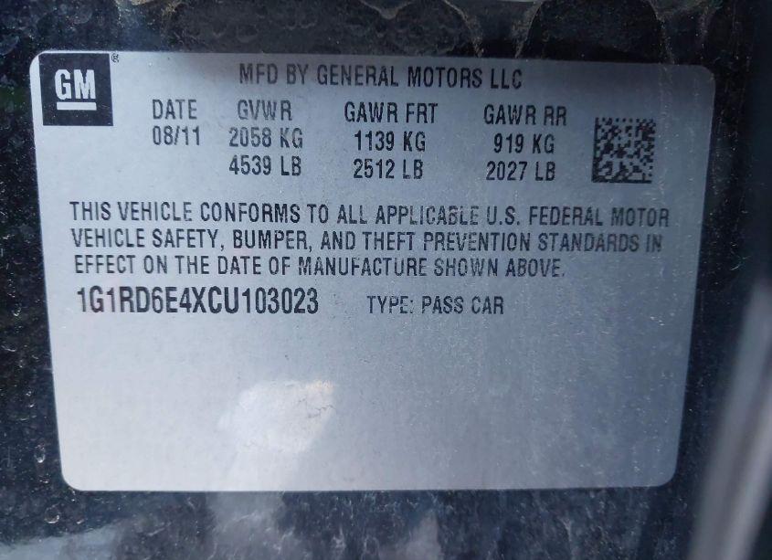 Photo 9 of 2012 Chevrolet Volt (VIN 1G1RD6E4XCU103023)