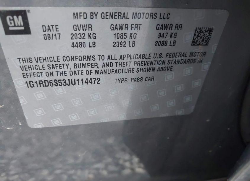 Photo 9 of 2018 Chevrolet Volt PREMIER (VIN 1G1RD6S53JU114472)