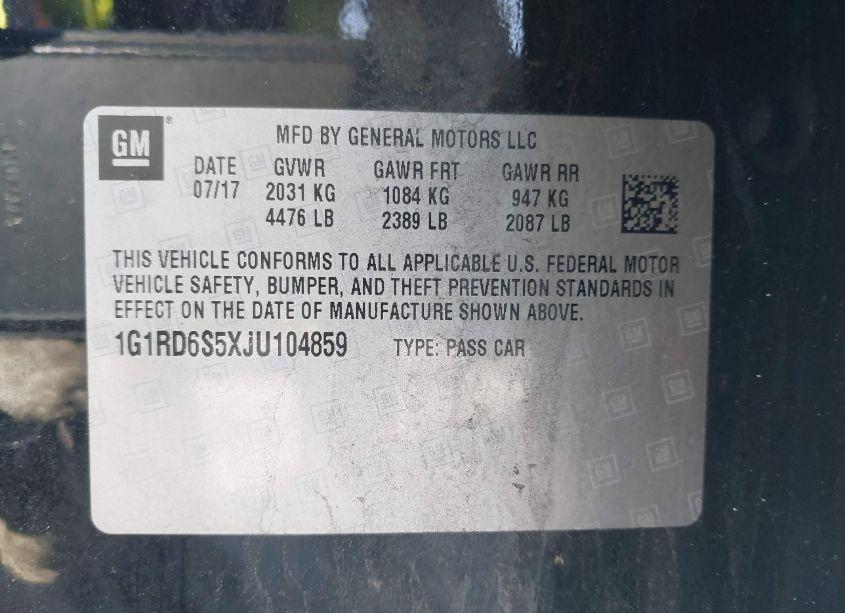 Photo 9 of 2018 Chevrolet Volt PREMIER (VIN 1G1RD6S5XJU104859)