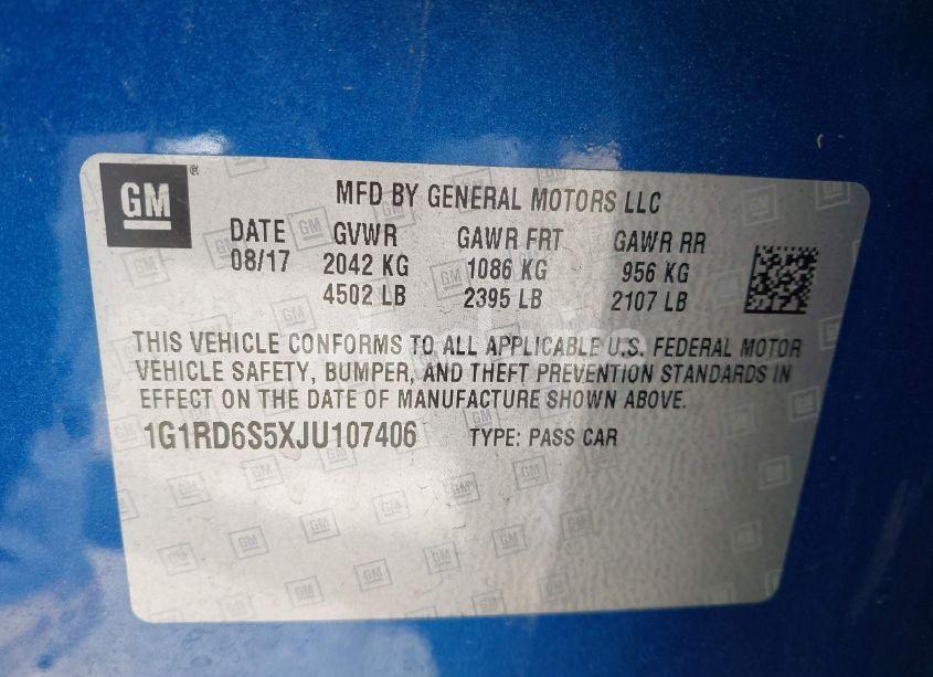 Photo 9 of 2018 Chevrolet Volt PREMIER (VIN 1G1RD6S5XJU107406)