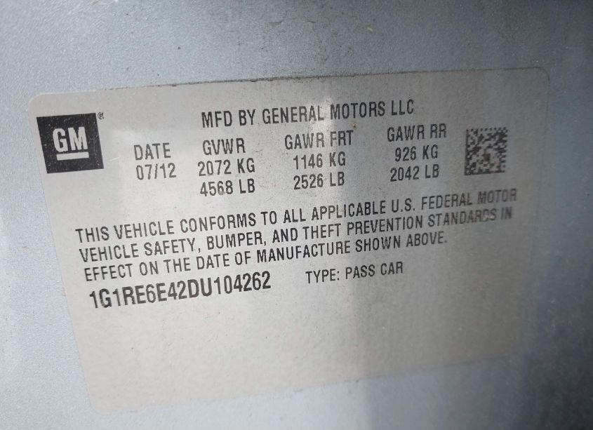 Photo 9 of 2013 Chevrolet Volt (VIN 1G1RE6E42DU104262)