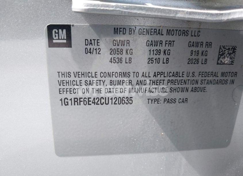 Photo 9 of 2012 Chevrolet Volt (VIN 1G1RF6E42CU120635)