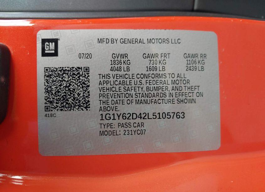 Photo 9 of 2020 Chevrolet Corvette STINGRAY RWD 1LT (VIN 1G1Y62D42L5105763)