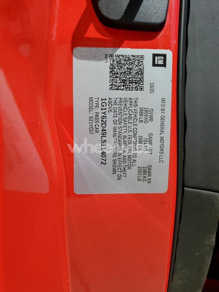 Photo 12 of 2020 CHEVROLET CORVETTE STINGRAY 1LT (VIN 1G1Y62D49L5114072)