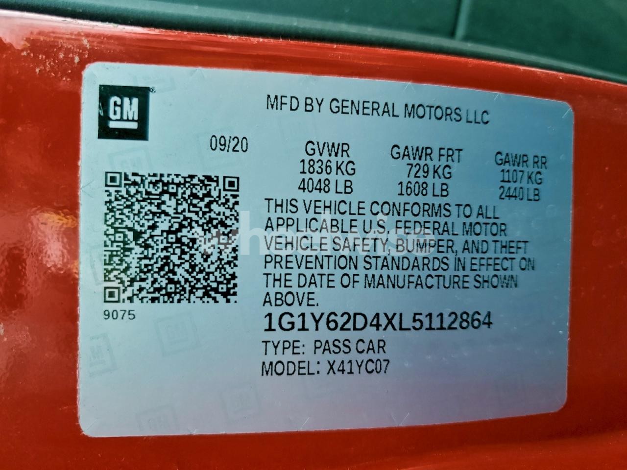 Photo 12 of 2020 CHEVROLET CORVETTE STINGRAY 1LT (VIN 1G1Y62D4XL5112864)