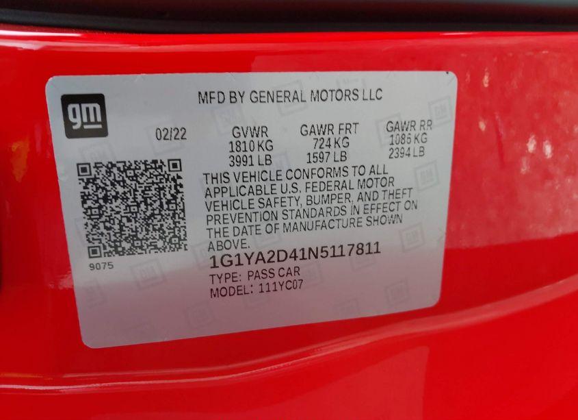 Photo 9 of 2022 Chevrolet Corvette STINGRAY RWD 1LT (VIN 1G1YA2D41N5117811)